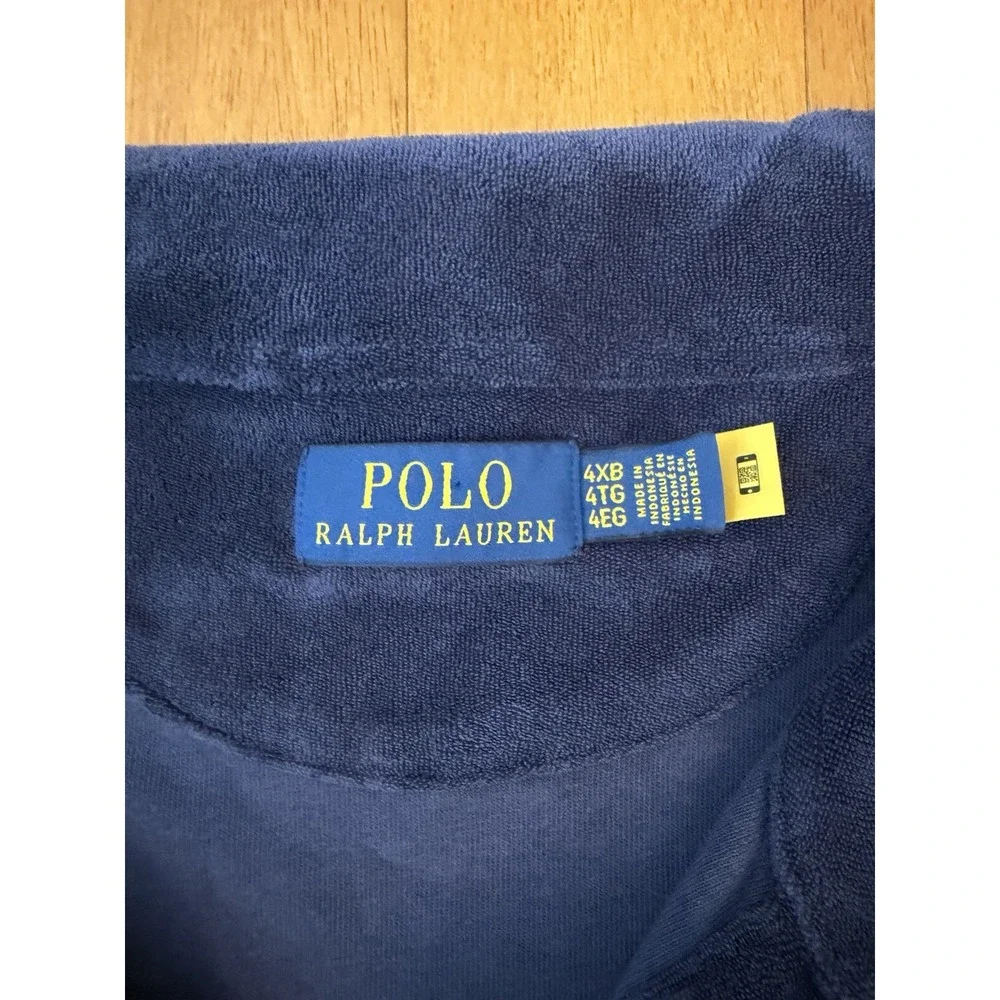 Polo Ralph Lauren Men's 4XB Navy Velour Polo Shirt Pony Logo Pocket Big & Tall